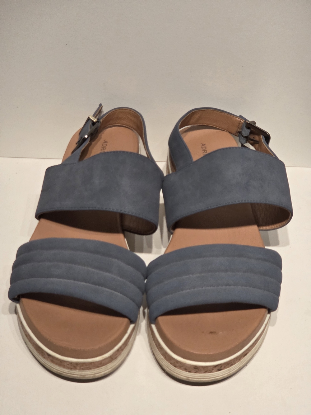 Adrienne Vittadini Blue Suede Double-Band Platform Sandals